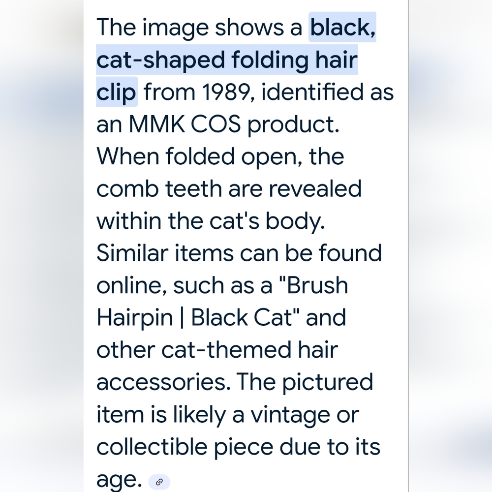 Black Cat Marked 1989 MMK COS Hair Comb Clip Accessory - Picture 7 of 9
